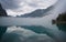 View of the Briksdalsbreen Briksdal glacier from the shores of the Oldevatnet Lake, Stryn, Vestland, Norway