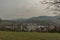 View for Brumov town and meadow in spring cloudy day in Moravia