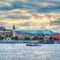 View of Buda Hill at sunset with a cloudy sky, Budapest, Hungary