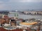 View of budapest showing the city skyline on both sides of the river with margaret bridge and island in the distance