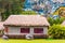 View on the building in the mountains, Vinales, Pinar del Rio, Cuba. Copy space for text.