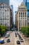 View of buildings along Monroe Street in Chicago, Illinois