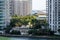 View between buildings Miami Brickell Key scene