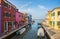 View of Burano island, a small island inside Venice Venezia area, famous for lace making and its colorful houses., Italy,