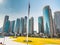 View of Burj Park surrounded by skyscrapers in Downtown Dubai, United Arab Emirates