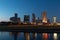 View of the business center of the city in the evening at sunset. Office buildings and the river. Vilnius Lithuania