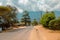 View of a business street in downtown Morogoro with Uluguru Mountains at the background