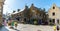 View of the busy town square in La Conquet with many tourists visiting