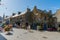 View of the busy town square in La Conquet with many tourists visiting