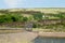 View of  Butterley reservoir pump house  and Yorkshire hills