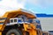 View of the cab of the world`s largest yellow mining truck against