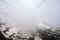 View of cable car cables on the way up to the Aiguille du Midi in French Alps