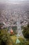 View of the cable car taking you to Igelsia de Monserrate in Bogota colombia