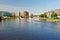 view of the cable-stayed bridge (Lazarevsky bridge) in Saint-Petersburg, Russia