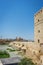 A view of the Calahorra tower, roman bridge and Mosque church of