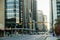 view of Calgary downtown on Centre Street showing tall corporate office skyscrapers. canada - sep 2019