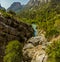 A view from the Caminito del Rey pathway of the Gaitanejo river winding through the gorge at Ardales, Spain