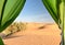 View from camp on sand dunes. Erg Chebbi Sand dunes near Merzouga, Morocco