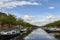 View of the canal with boats and beautiful buildings of Vlaardingen