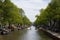 View of a canal cruise tour boat, trees