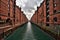 View of canal in Hamburg famous old Speicherstadt distric