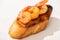 View of canape with toast bread and fried shrimps on white background