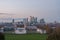 View of Canary Wharf from Greenwich Hill at dusk