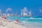 View of Cancun beach in Caribbean Sea. Exotic Paradise. Travel, Tourism and Vacations Concept