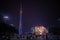 View of Canton Tower from Guangzhou`s main square where people walk