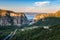 View of the canyon and estuary mouth of Cetina river, Omis, Dalmatia, Croatia