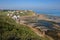 View of the Cap Gris Nez from a coastal path with the beach at low tide, Cote d`Opale, Pas de Calais, Hauts de France, France