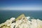 View of Cape Point, Cape of Good Hope, outside Cape Town, South Africa at the confluence of Indian Ocean on right and Atlantic