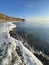 View of Cape  Vyatlina on Russkiy Island in Vladivostok in winter. Russia