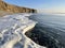 View of Cape  Vyatlina on Russkiy Island in Vladivostok in winter. Russia