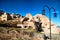 View on Cappadocia rock houses, caves and ruins in Goreme in Anatolia, Turkey. Ruins of an ancient city. The concept of the