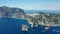 View of Capri from the sea, aerial view of Italian Gulf of Naples, Tyrrhenian Sea and islands