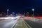 View of car streak lights at night in Autonomia bridge in Badajoz city