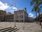 View of Caricamento Square in Genoa historic center, near `Porto Antico` Old port