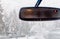 View through the cars windshield in the winter snowy day on the