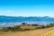 View at the Cartago valley,fields and meadows near road to Irazu Volcano National Park in Costa Rica