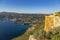 View of Cassis town, Cap Canaille rock and Mediterranean Sea fro