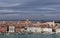 View of Castello district from the top of the belltower of San Giorgio Maggiore church. in Venice