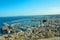 View from the Castillo de Santa BÃ¡rbara to the port of Alicante and the Mediterranean Sea with many sailboats and ships in the