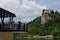 View of the castle of Bled from a restaurant across the lake