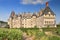 View of the castle garden and town Langeais. Loire Valley France.