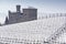 View of the Castle of Grinzane Cavour in winter with snow