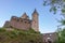 View of the castle in the mountains. Vianden. Luxembourg