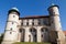 View on castle Nowy Wisnicz in Poland on a background of blue sky