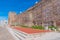 View of castle in Spanish town Jerez de los Caballeros.