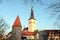 View on the castle wall with towers Old Town of Tallin, Estonia. UNESCO heritage in Europe